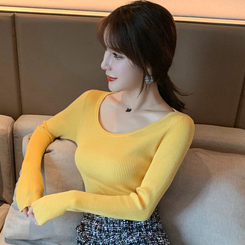 春季衫女大圆领露锁骨套头毛衣女百搭弹力紧身低领打底衫,女装/女士精品,毛针织衫,淘宝优惠券,粉丝福利购,淘宝优惠卷