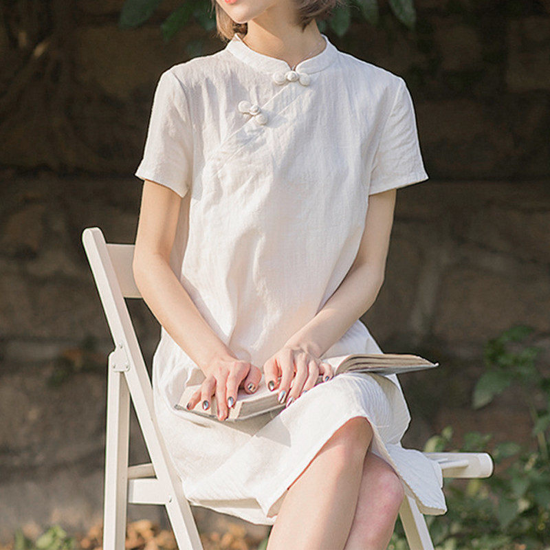 夏款文艺年轻款少女改良茶服女宽松小个子