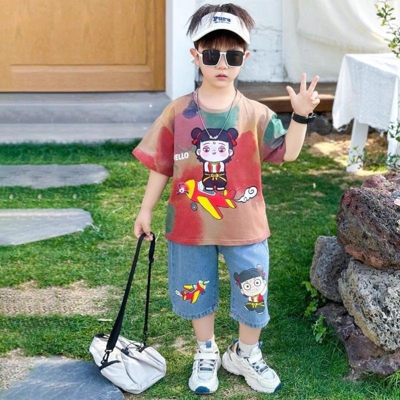 2025新款儿童套装夏男哪吒服装男童夏季洋气小男孩宝宝夏装两件套