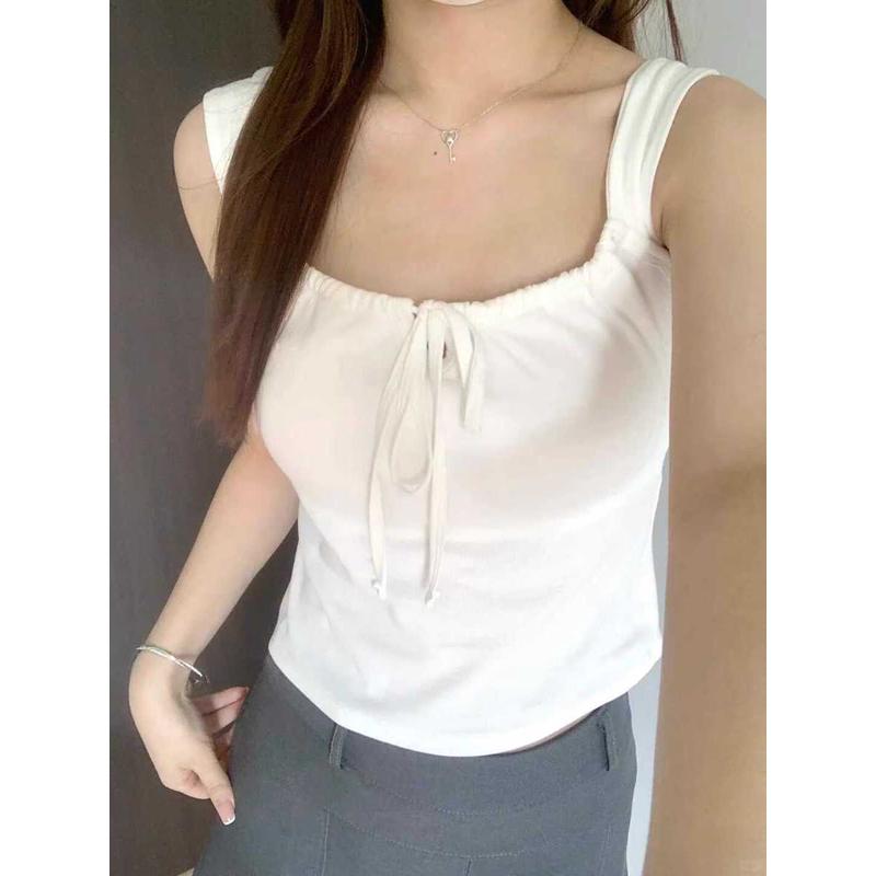 白色带胸垫吊带背心女夏季内搭外穿设计感小众短款修身无袖上衣女
