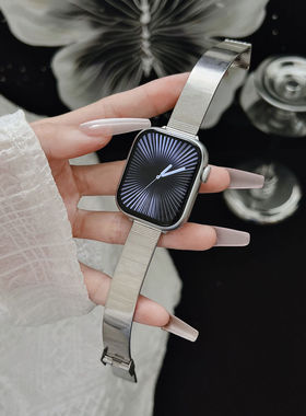 适用苹果iWatch9手表带apple表带s10不锈钢s9金属高级感ultra小米