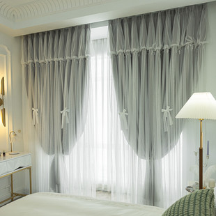 卧室窗帘布全遮光挂钩式少女孩房间公主风网红2024新款高级感客厅