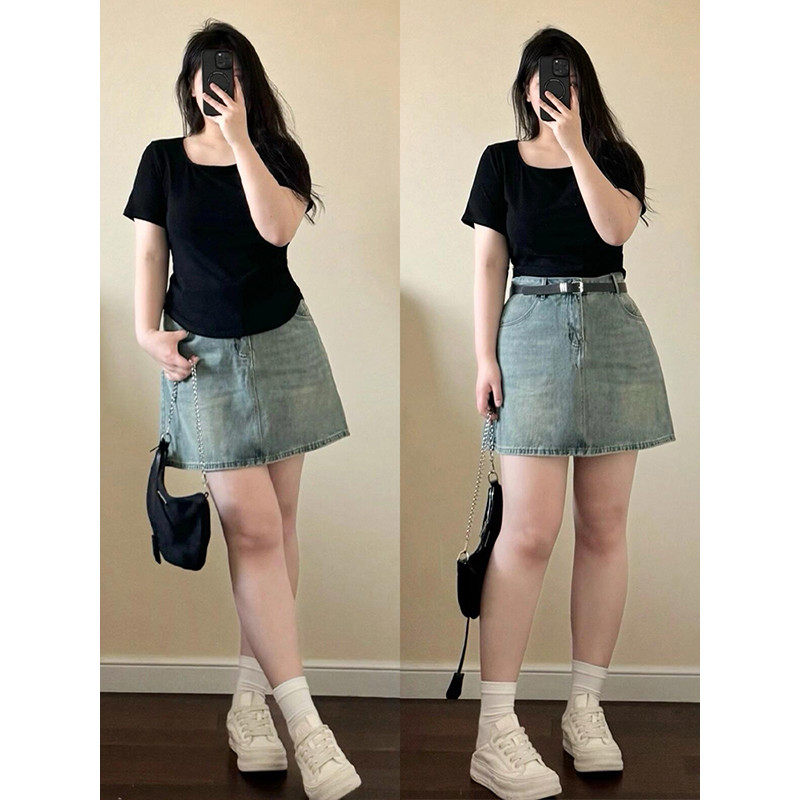 300斤大码韩版牛仔女胖mm夏季显瘦a字包臀,女装/女士精品,大码半身裙,淘宝优惠券,粉丝福利购,淘宝优惠卷