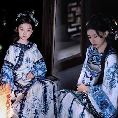 清汉女徽商女新中式国风晋商少奶奶青花瓷亲子装平遥摄影母女儿童