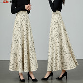 秋冬新款 白色水墨印花半身显瘦大摆A字裙百搭跳舞裙