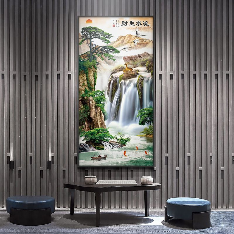 国画新中式山水画玄关装饰画客厅风水画办公室水墨画走廊过道挂画