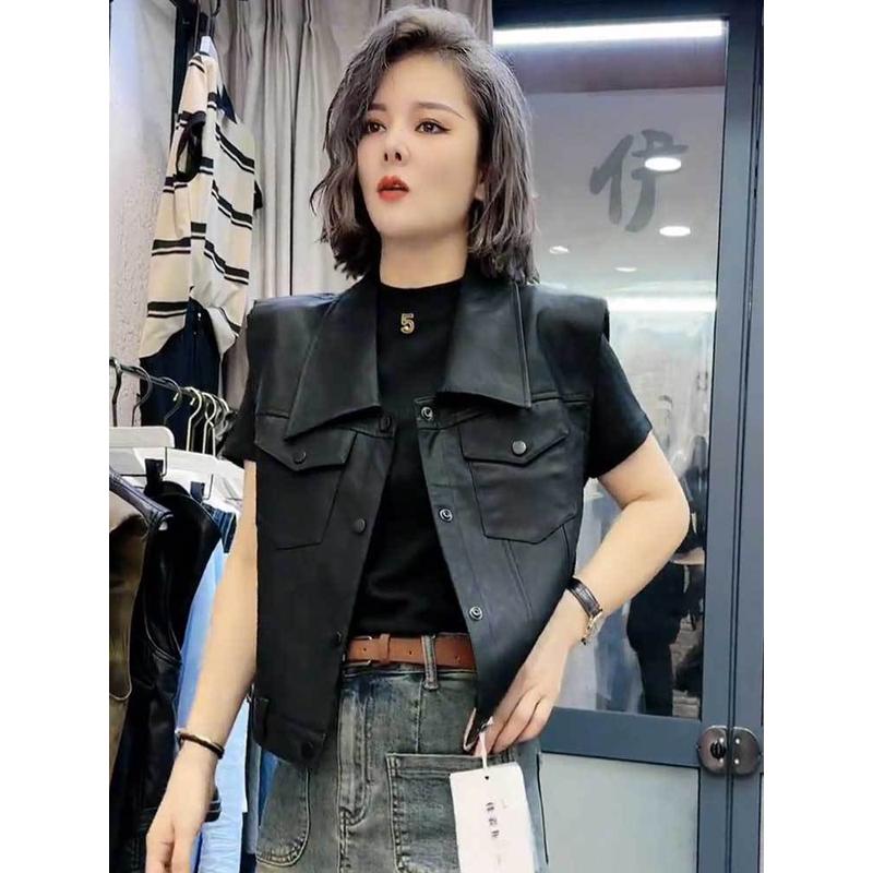 2025秋季新款宽松韩版短款皮马夹时尚百搭外穿洋气马甲女
