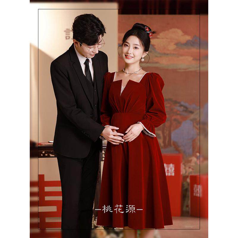 秋冬季个子敬酒孕妇新娘遮肚显瘦订婚结婚回门