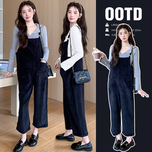 孕妇装秋冬装背带裤套装时尚洋气时髦2024新款秋季大码两件套