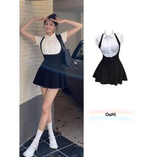 学院风挂脖女夏2025收腰显瘦甜辣纯欲风背带a字裙