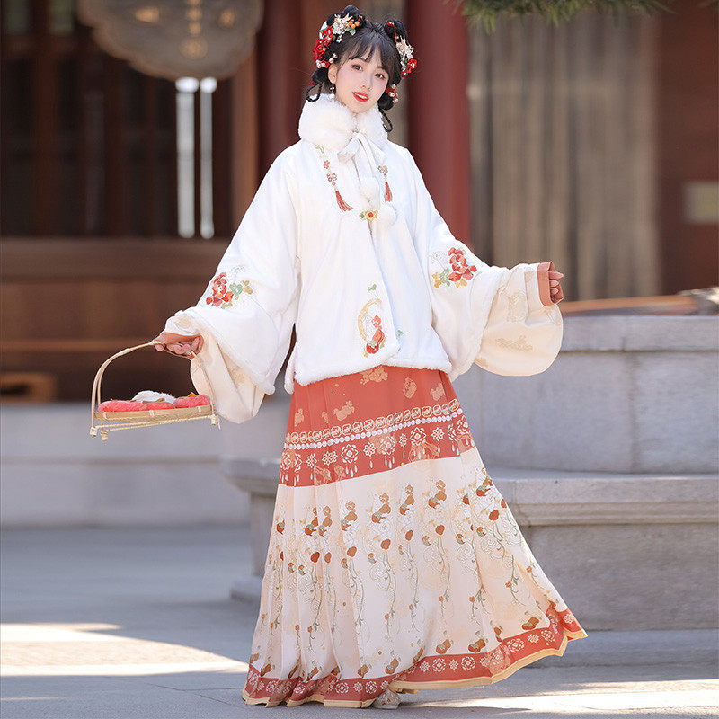 溶溶月明制女加绒加厚新年战袍中国风马面裙过年拜年服套装冬
