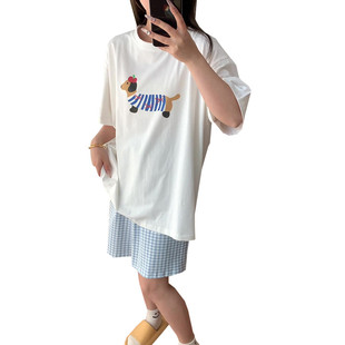 新品 卡通休闲家居服200斤加肥加大可 胖mm睡衣女大码 纯棉圆领短袖
