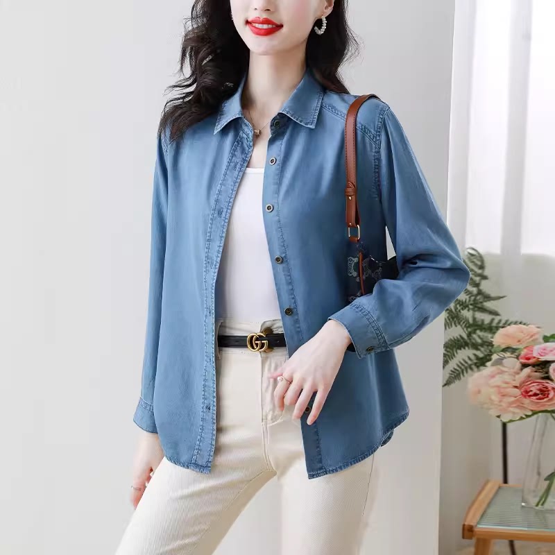 m15春秋装妈妈装薄款牛仔服长袖衬衫中年气质寸衫a92中老年女衬衣
