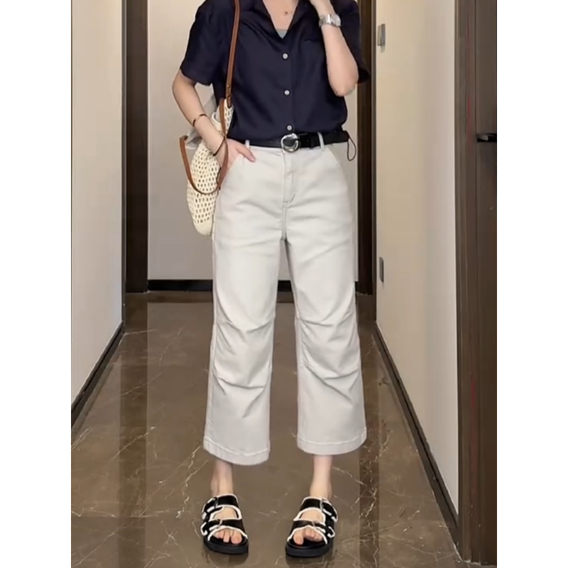 太空灰弯八分子女2024秋季新款爆款小个子宽松显瘦阔腿裤,女装/女士精品,大码裤装,淘宝优惠券,粉丝福利购,淘宝优惠卷