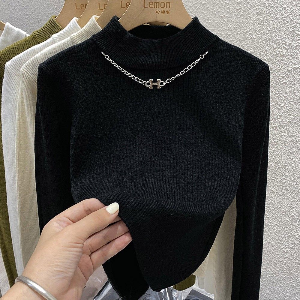 2024秋冬毛衣女加厚设计感小众黑色内搭半高领打底衫,女装/女士精品,时尚防晒服,淘宝优惠券,粉丝福利购,淘宝优惠卷