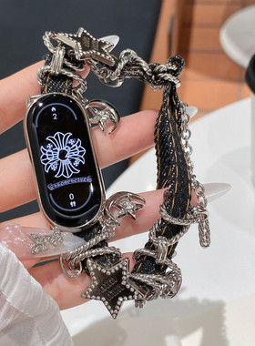 适用小米手环9表带细款星星牛仔腕带NFC版小米9PRO8765运动手表带