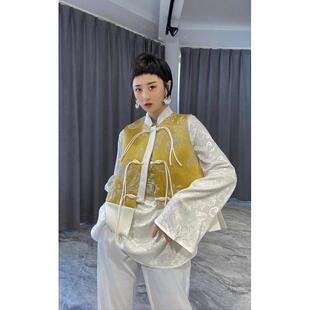 春秋新款中式马甲女显瘦坎肩中国风印花衬衫两件套装