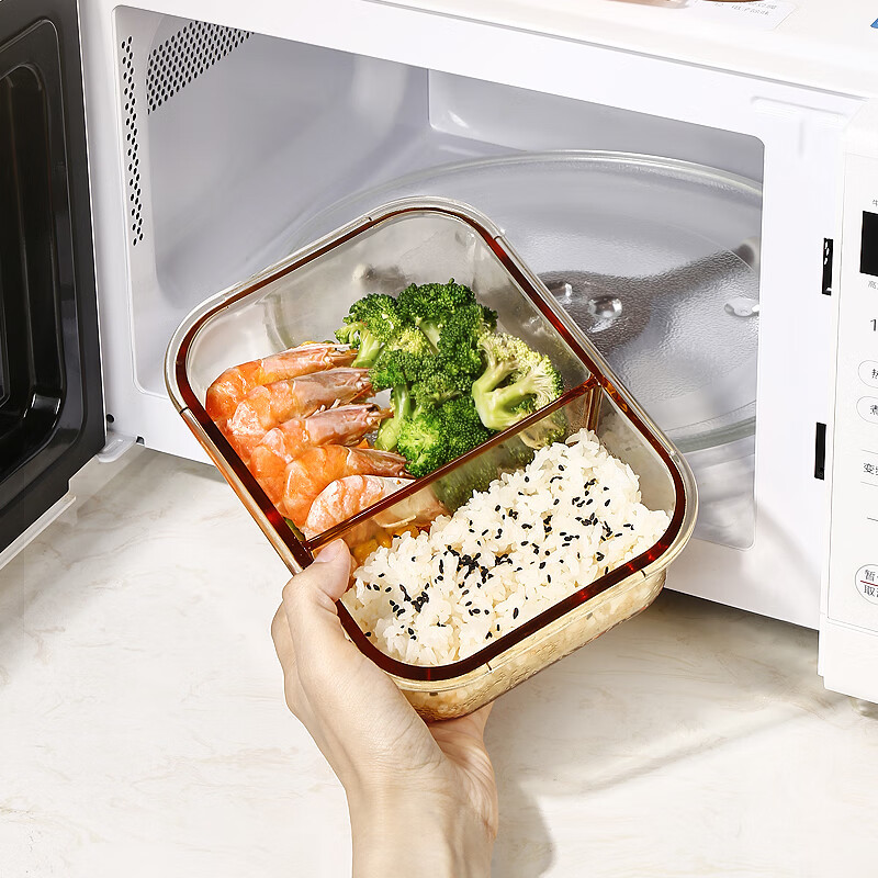 希乐扣玻璃保鲜盒微波炉加热专用碗上班族带饭餐盒分隔饭盒便当盒