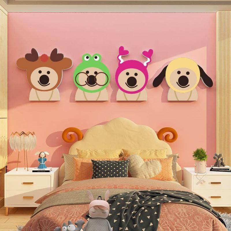 卧室床卡通墙贴椒女孩头纸儿童房间布置墙面装饰品熊画柿子背景墙,家居饰品,文化墙贴,淘宝优惠券,粉丝福利购,淘宝优惠卷