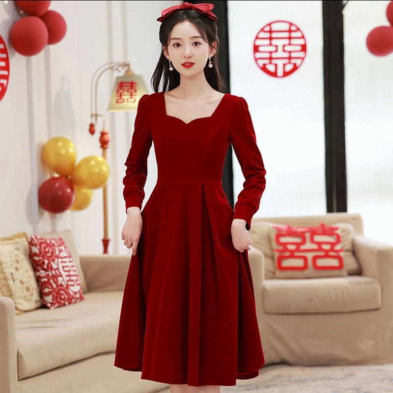 气质女神范红色2025春季新款长袖法式高级感新娘,女装/女士精品,礼服/晚装,淘宝优惠券,粉丝福利购,淘宝优惠卷