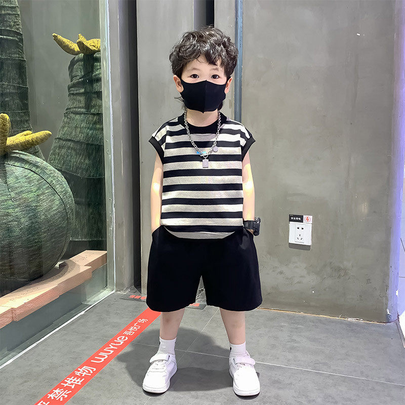 男童条纹无袖套装夏季2024新款小童帅气时髦潮流儿童砍袖夏装,童装/婴儿装/亲子装,套装,淘宝优惠券,粉丝福利购,淘宝优惠卷
