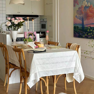 纯白法式浪漫刺绣桌布氛围高级感防水长桌圆桌2024新款茶几台布