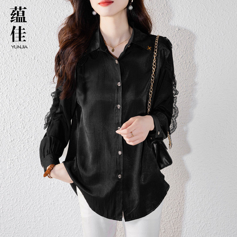 气质宽松衬衫女大码胖妹妹2025新款春装蕾丝花边洋气显瘦