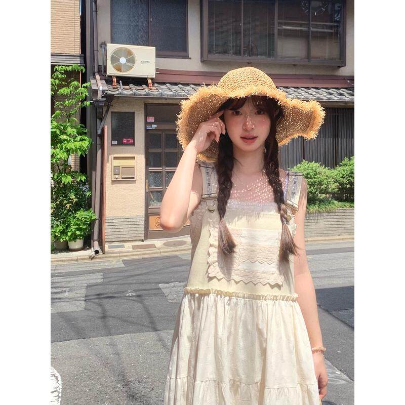 霍里德地图裙女2025春季新款蕾丝拼接背带裙超好看