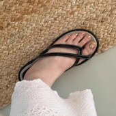 脚衫 凉拖鞋 夏季 小众人字拖圆头粗跟夹趾露趾沙滩鞋