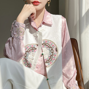 2025夏季新款圆领薄款马甲女士宽松刺绣提花国风中式马夹坎肩