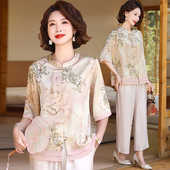 夏装 国风小衫 2025新款 洋气半袖 妈妈装 中年女新中式 套装 衬衫 两件套