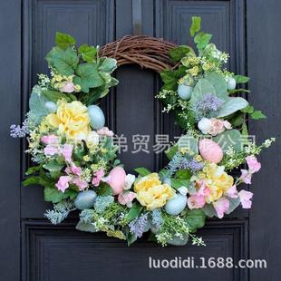 家居 饰品门挂件 天然植物复活蛋仿真花环 装
