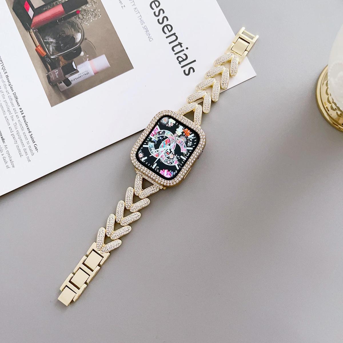满钻小香风手链款金属表带适用于苹果手表带iwatch78代41mm654SE