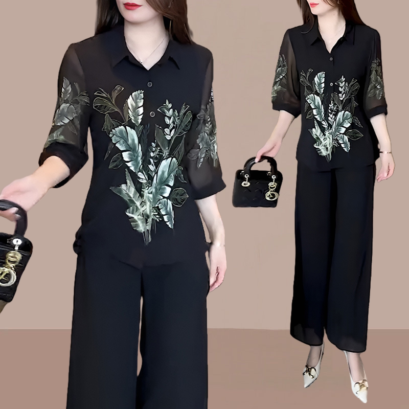 时尚套装女2024夏季新款气质减龄显瘦遮肉洋气妈妈装阔腿裤两件套,女装/女士精品,时尚套装,淘宝优惠券,粉丝福利购,淘宝优惠卷