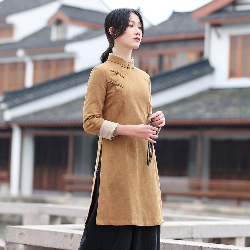 中式中国风茶服女文艺春秋茶艺服装禅服