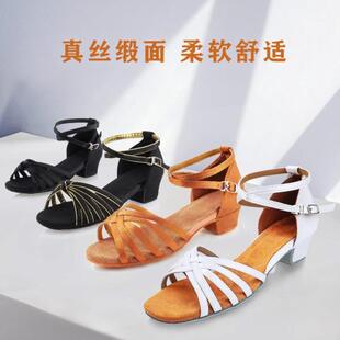 高档跳舞鞋鞋童专业高跟中跟舞蹈软底儿童拉丁鞋女练功鞋肤色演出