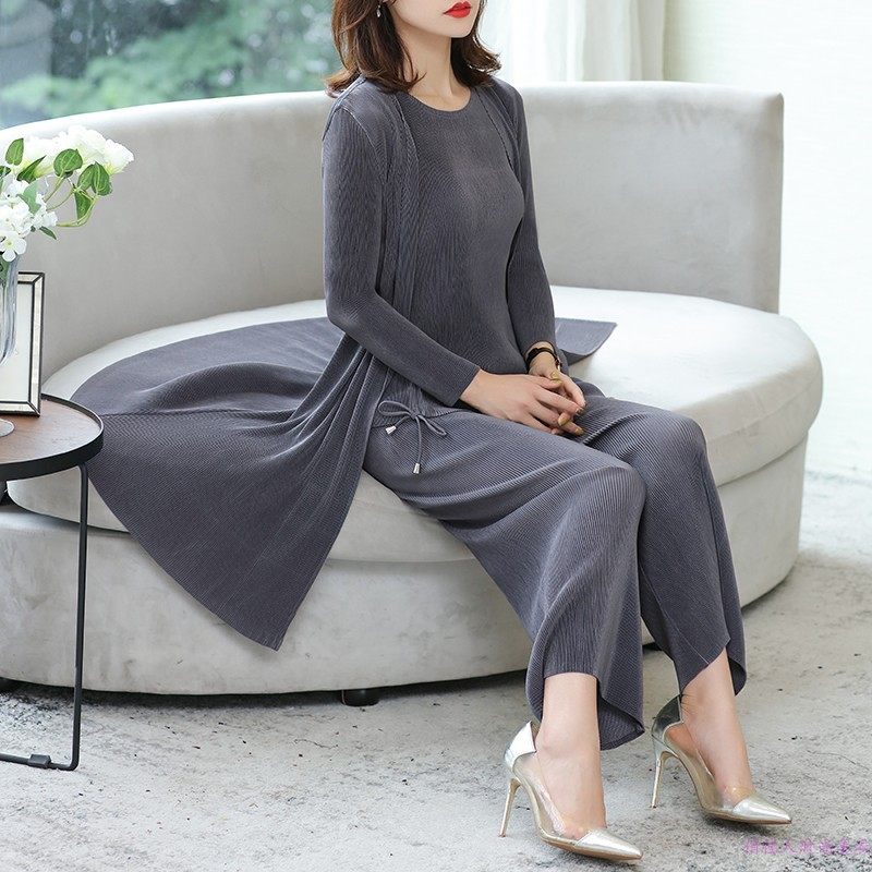 新款女春装时尚三件套阔腿裤套装中年妈妈休闲韩版时髦气质套装