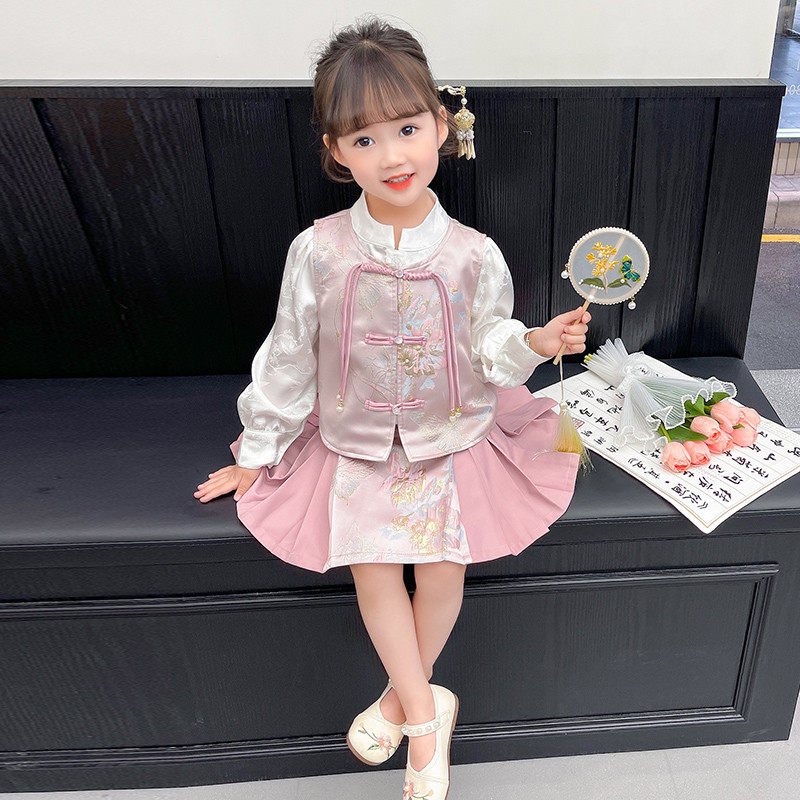 女大童马面裙套装春季新款春装国风小女孩子三件套