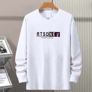 打底衫新款春秋纯棉长袖t恤男特大号宽松胖子大码加厚重磅体恤衫