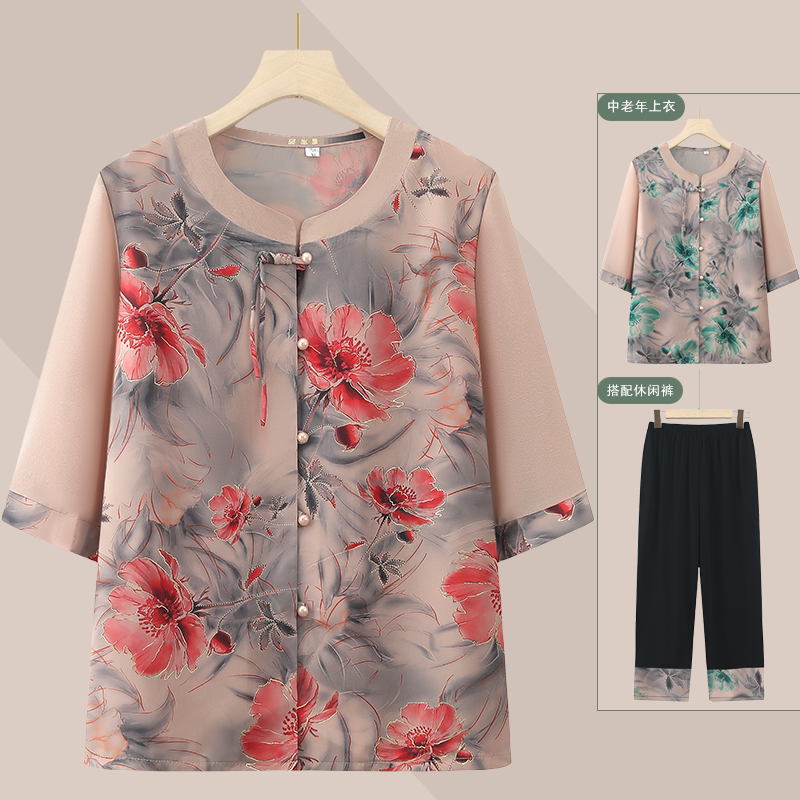 奶奶装夏季衬衫女中老年人妈妈夏装七分袖薄款雪纺小衫老太太套装,女装/女士精品,中老年女装,淘宝优惠券,粉丝福利购,淘宝优惠卷