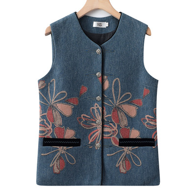 春装薄款马夹秋季印花老太太坎肩洋气婆婆老年人马甲