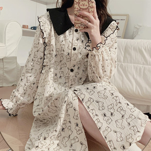 哺乳睡裙棉纱邹布春秋长款孕妇睡衣怀孕期月子服夏季产后进待产房