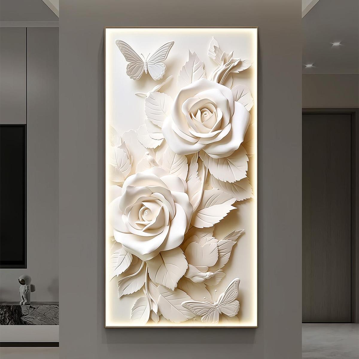 奶油风花卉玄关装饰画立体浮雕新款壁画年感高端过道尽头厂家图片