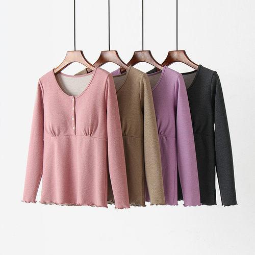 孕妇哺乳睡衣秋冬季产后喂奶加绒加厚外出居秋衣保暖月子服