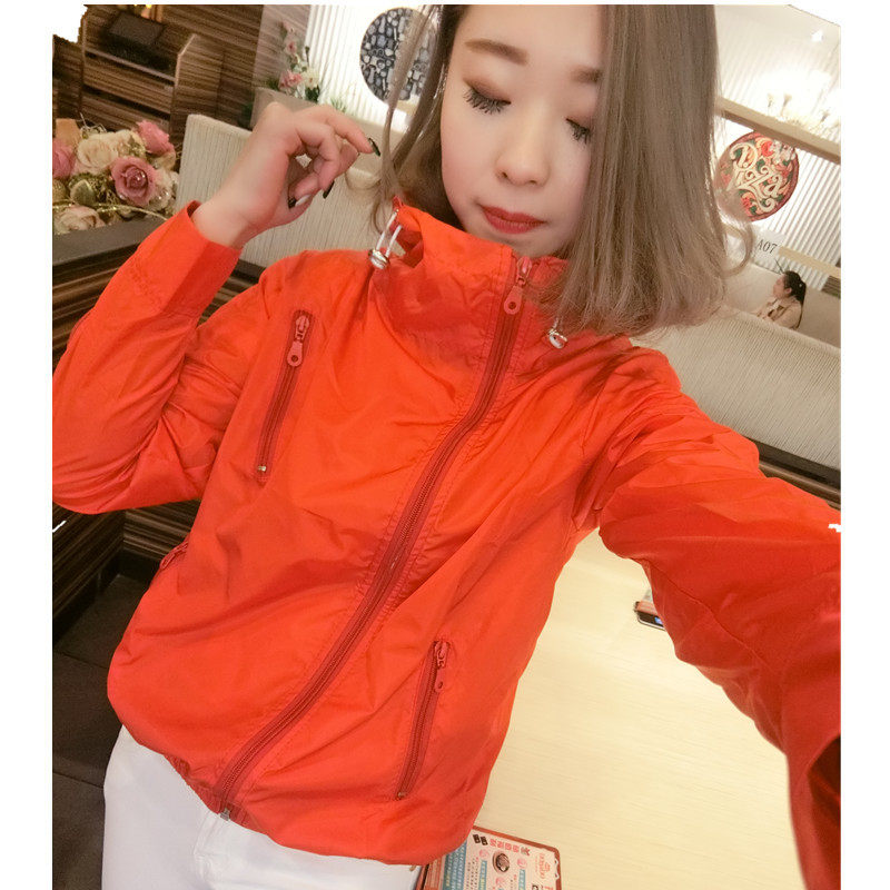 短宽松韩版春夏时尚新款糖果色薄款拉链连帽女外衣洋气棒球服