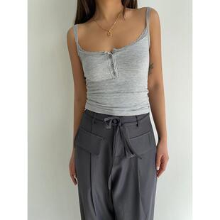 纯欲夏百搭甜美bm风纽扣设计感无袖