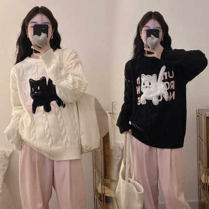 孕妇套装秋冬新款慵懒风毛衣女宽松显瘦设计感小众衫秋季