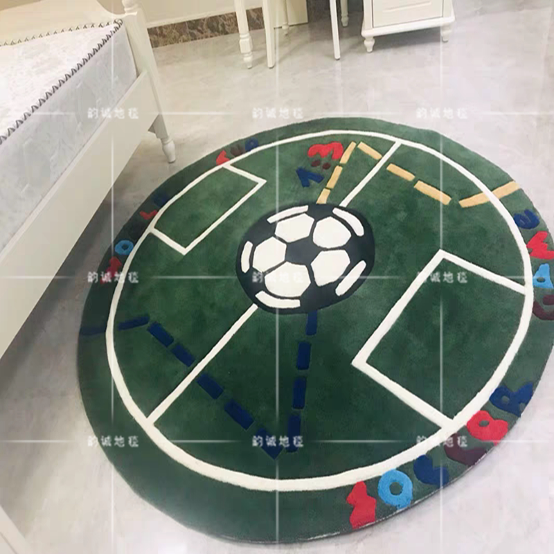 儿童房地毯卧室满铺可爱男孩圆形足球场卡通书房电脑椅床边幼儿园