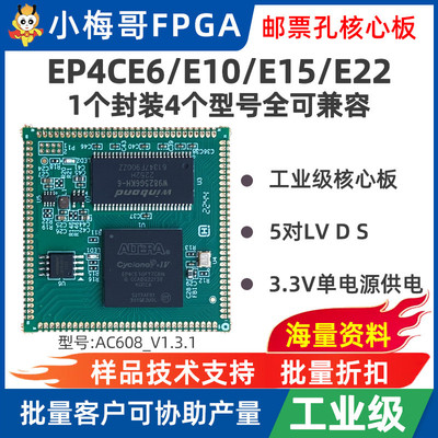 【E22有货】小梅哥AC608 FPGA 工业级 邮票孔核心板 EP4CE22/CE10