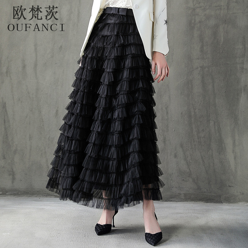 重工蛋糕裙纱裙女春秋2025新款a字半裙蕾丝网纱蓬蓬裙
